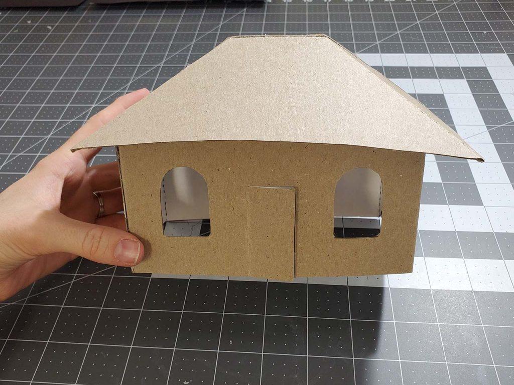 cardboard house finished with roof on